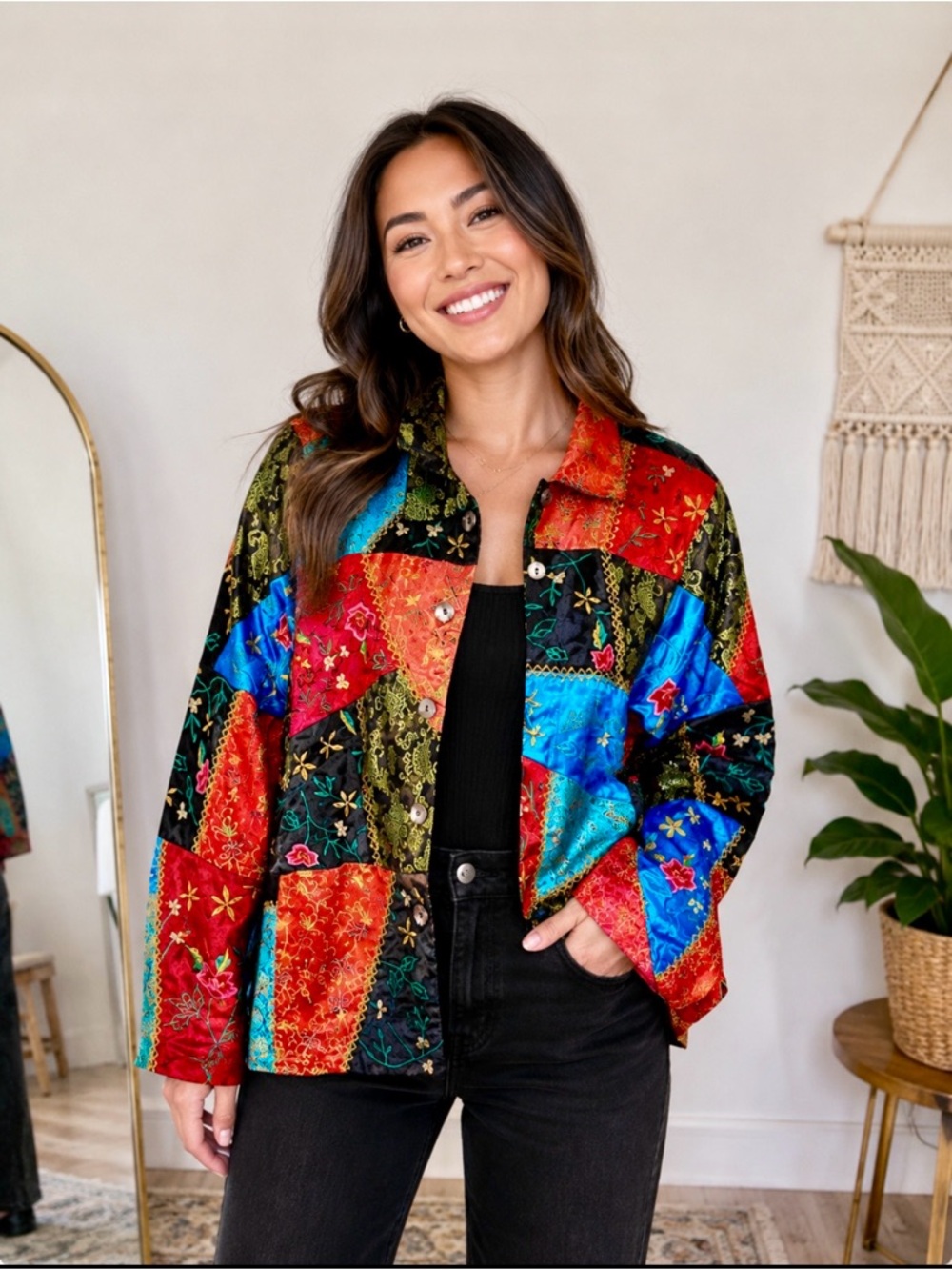 Coldwater Creek Vintage Embroidered Patchwork Jacquard Jacket Large Whimsigoth